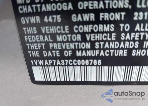 2012 Volkswagen Passat 2.5L S from USA, damaged, VIN 1VWAP7A37CC006766